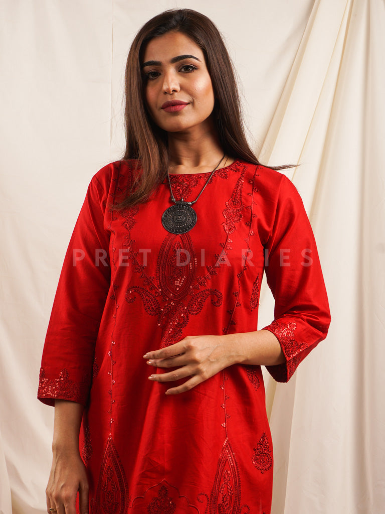 Red Embroidered 2 pc - 54221