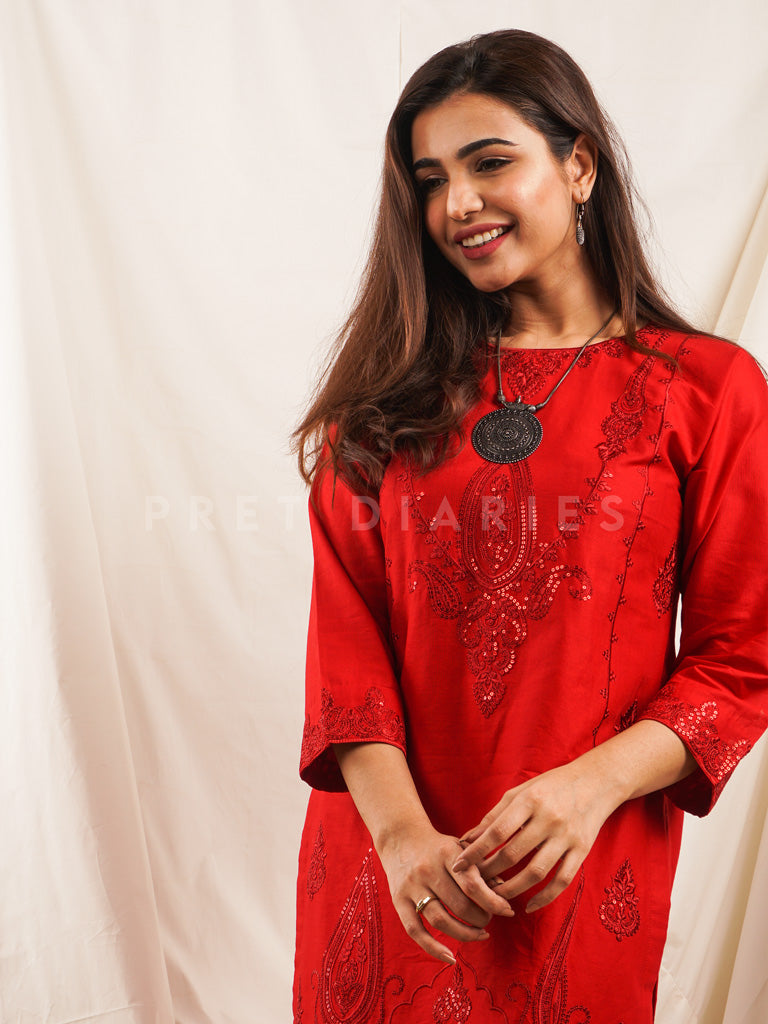 Red Embroidered 2 pc - 54221