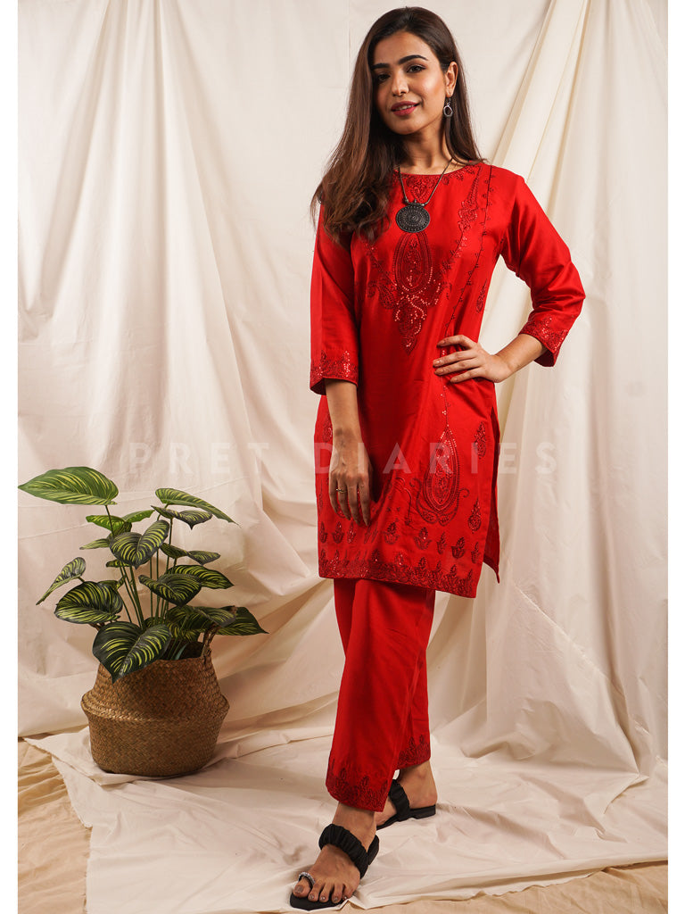 Red Embroidered 2 pc - 54221