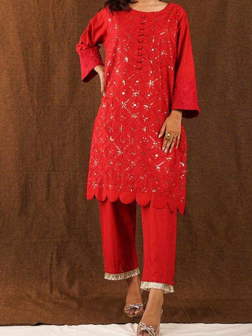 Red Embroidered 2 pc - 54712