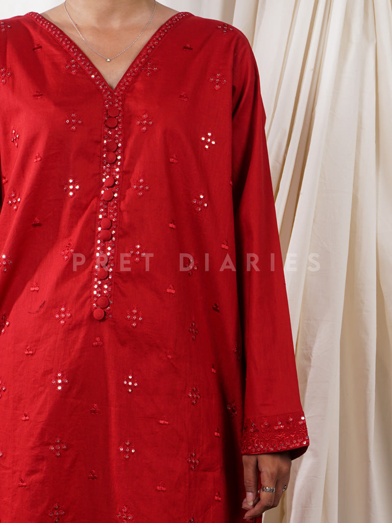 Red Embroidered 2 pc - 54755