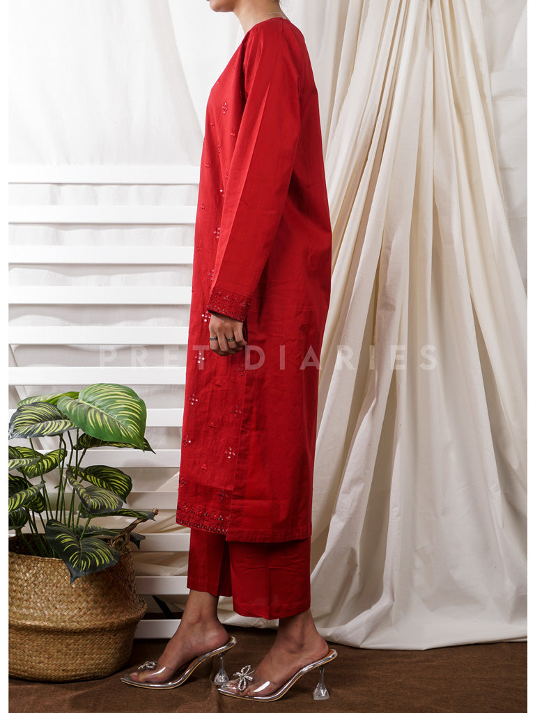 Red Embroidered 2 pc - 54755