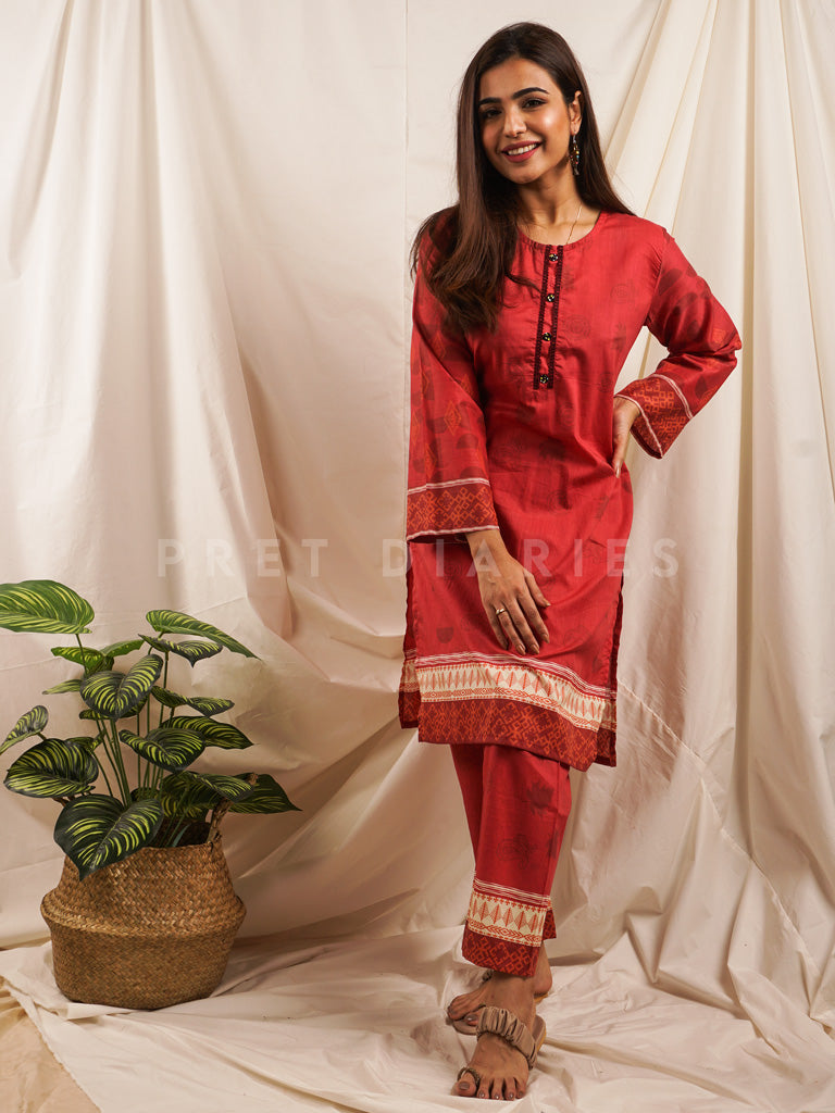 Red Lawn Printed 2 pc - 54530