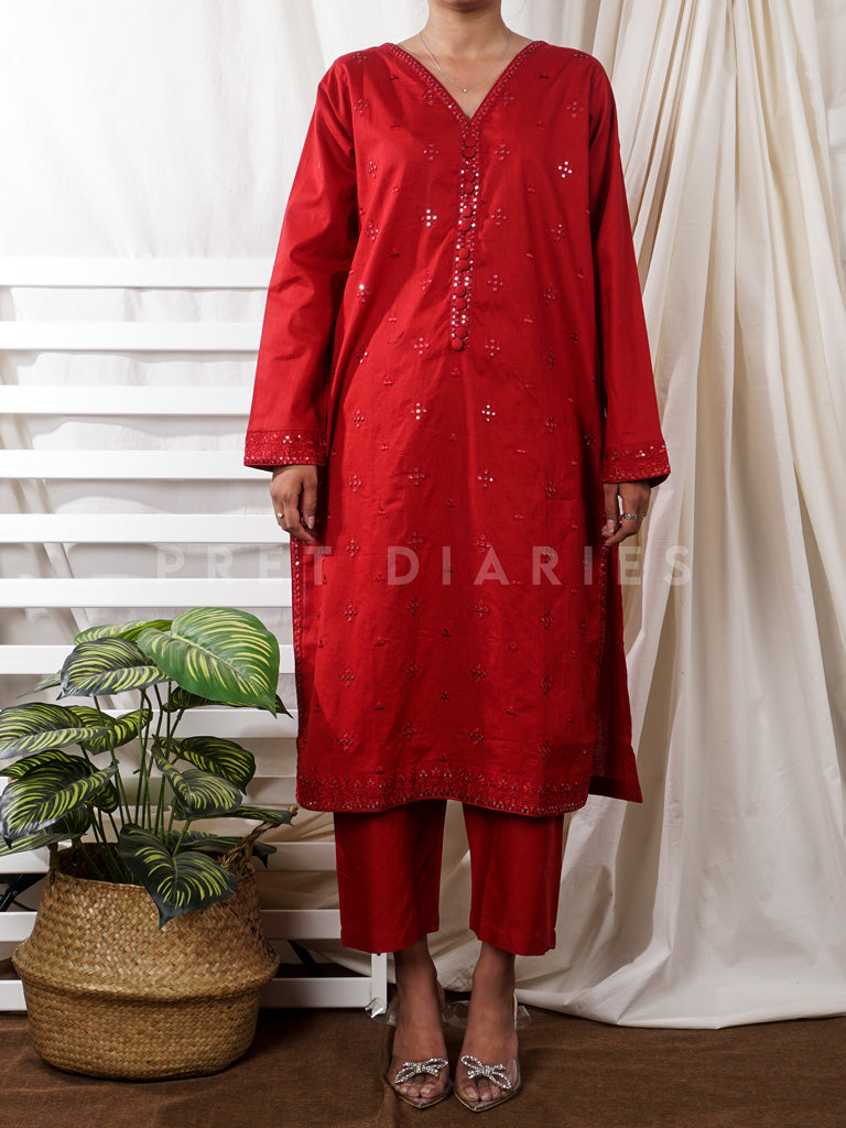 Red Embroidered 2 pc - 54755