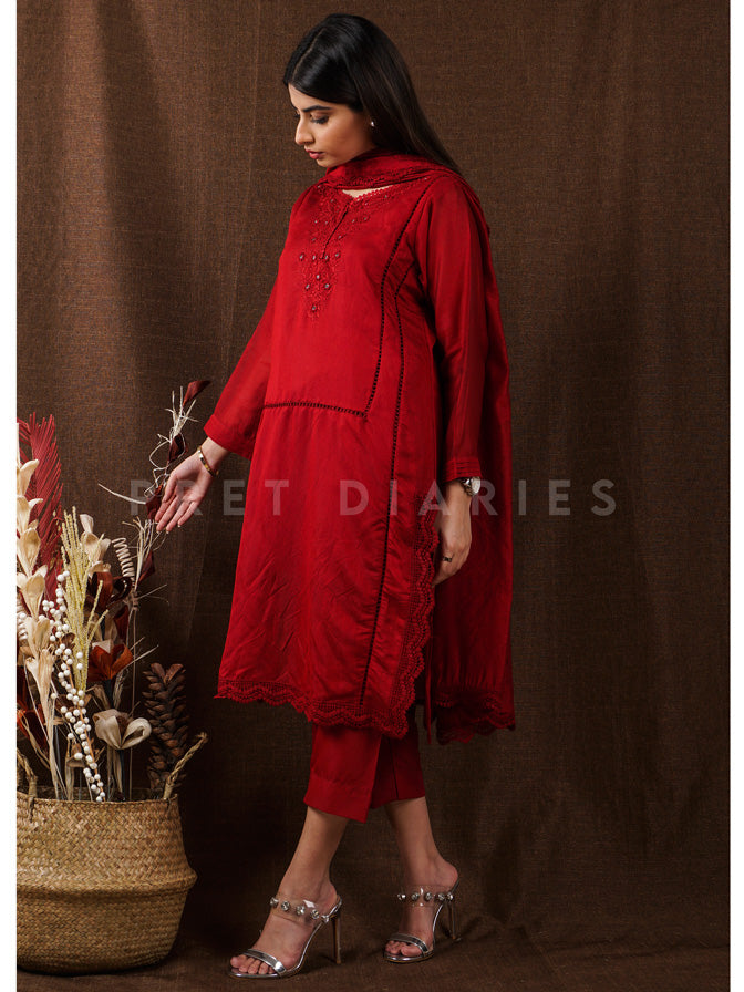 Red Embroidered 3 pc - 54661