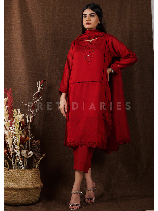 Red Embroidered 3 pc - 54661