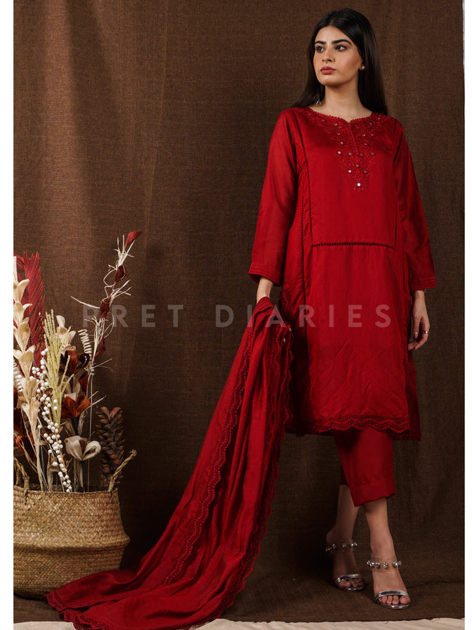 Red Embroidered 3 pc - 54661