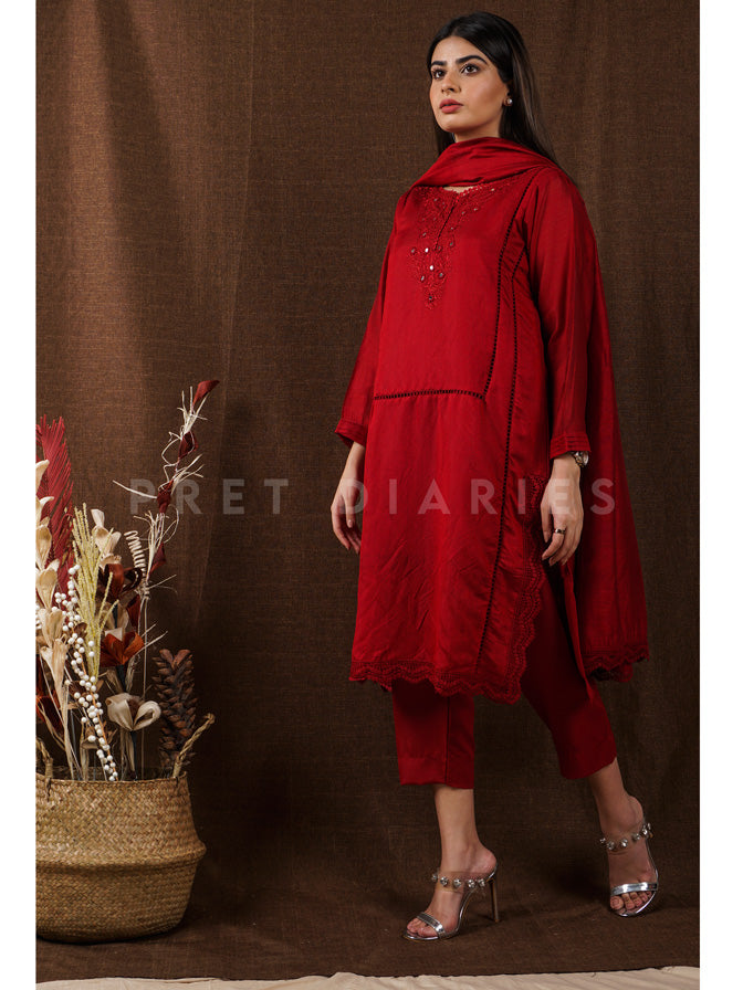Red Embroidered 3 pc - 54661