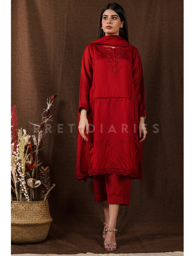 Red Embroidered 3 pc - 54661