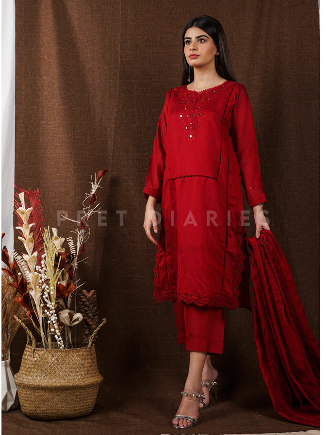 Red Embroidered 3 pc - 54661