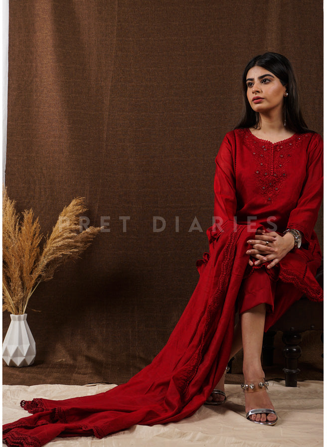 Red Embroidered 3 pc - 54661