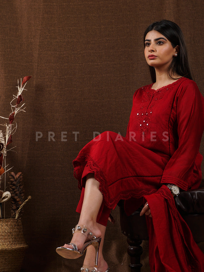 Red Embroidered 3 pc - 54661