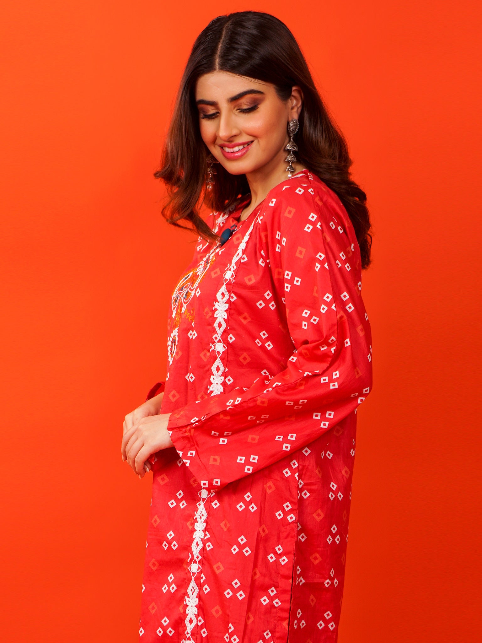 Red Digital Printed Embroidered 2 pc - 54778