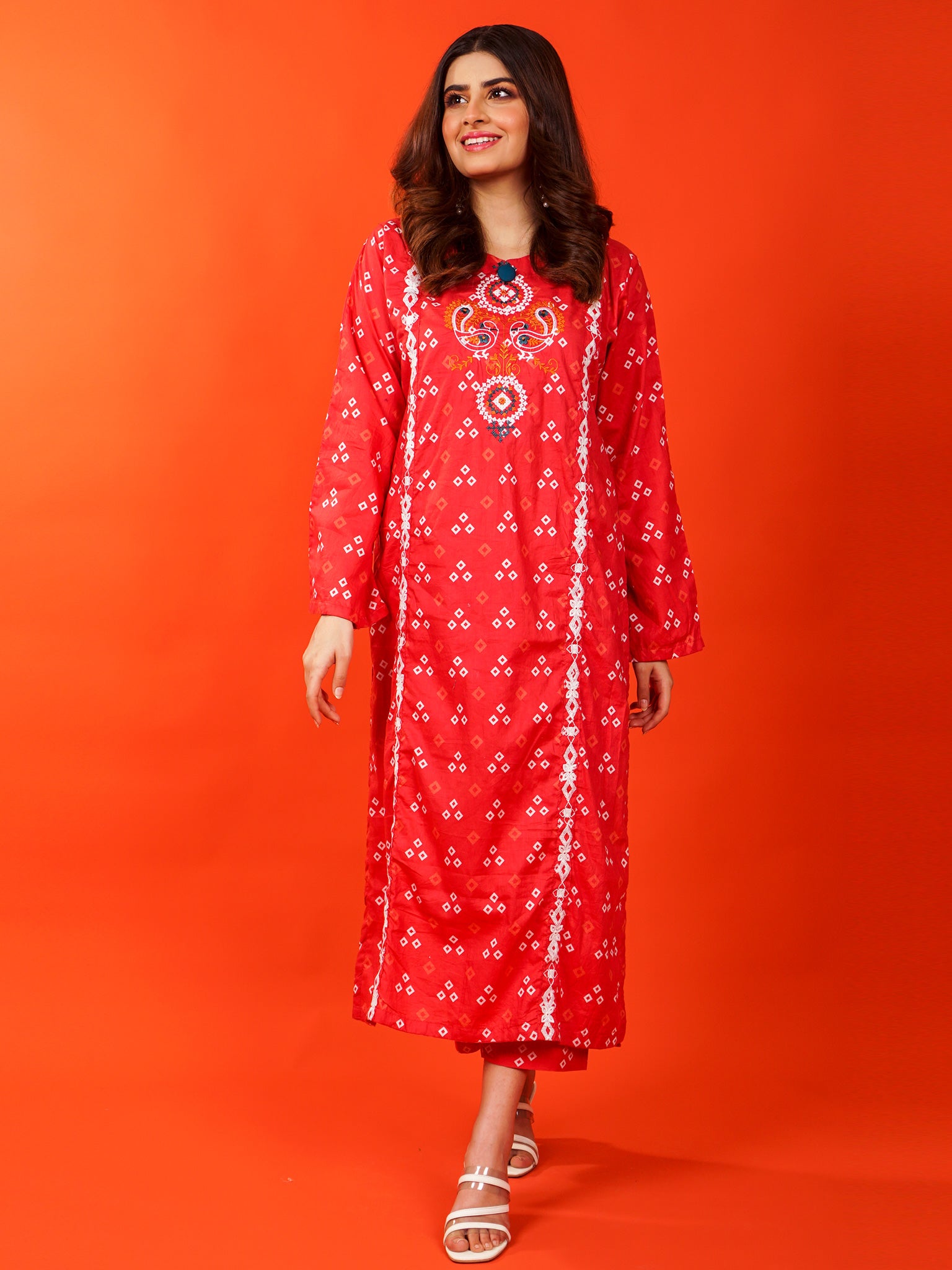 Red Digital Printed Embroidered 2 pc - 54778