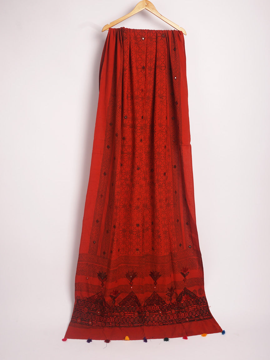Red Cotton Dupatta/Chaddar - 54370