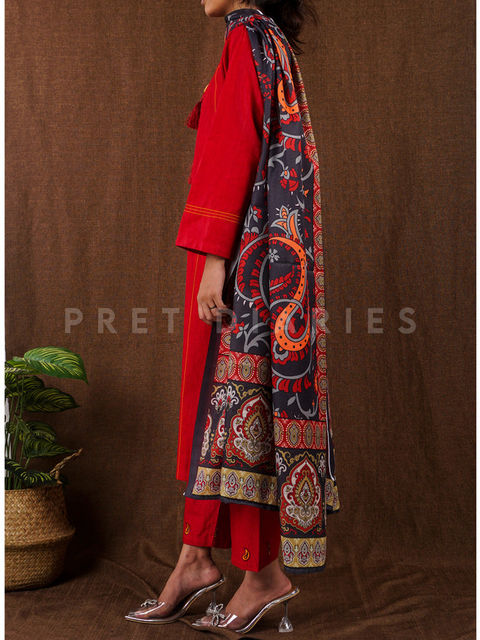 Red Khaddar 3 pc - 54812