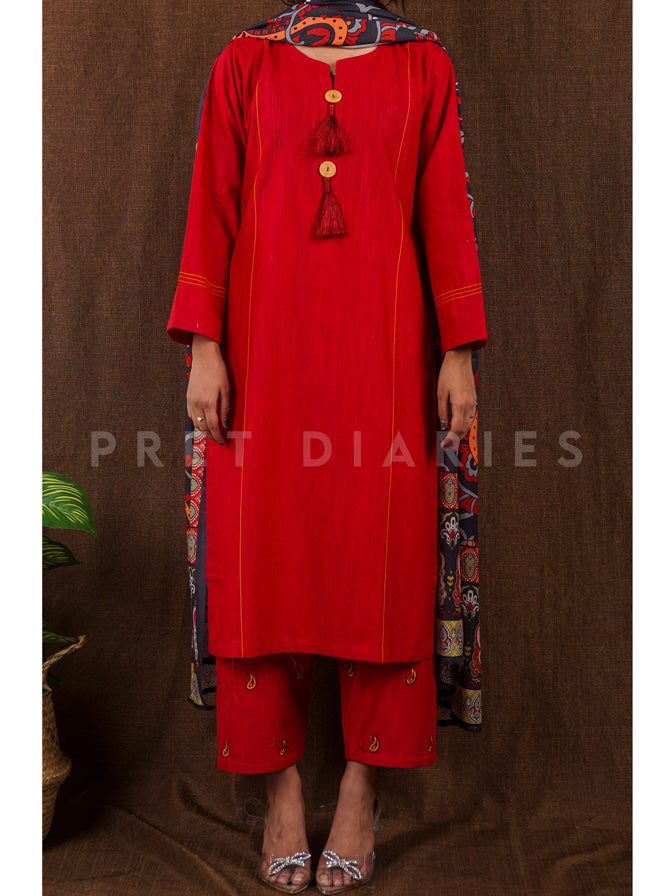 Red Khaddar 3 pc - 54812