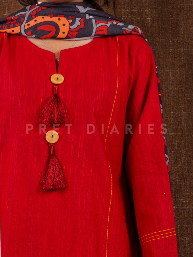Red Khaddar 3 pc - 54812