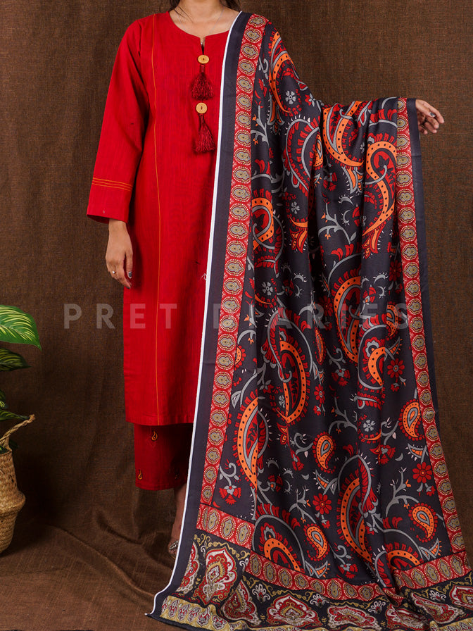 Red Khaddar 3 pc - 54812