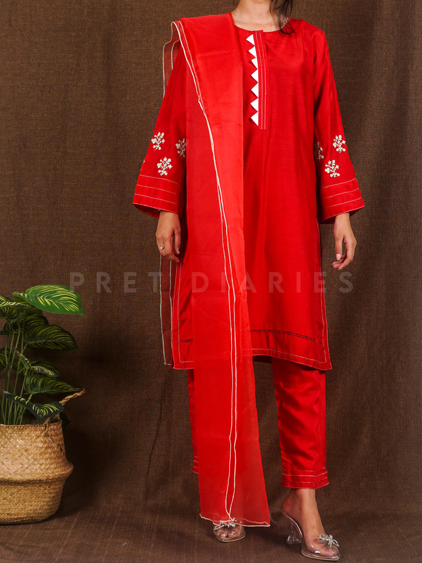 Red Embroidered 3 pc - 54859
