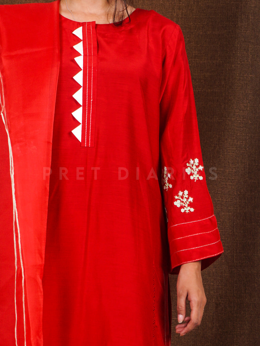Red Embroidered 3 pc - 54859