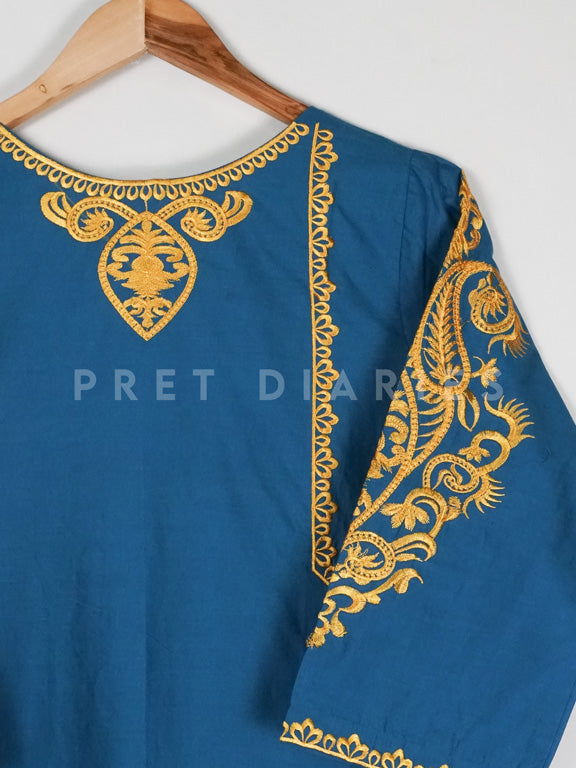 Teal Embroidered Kurta - 54375