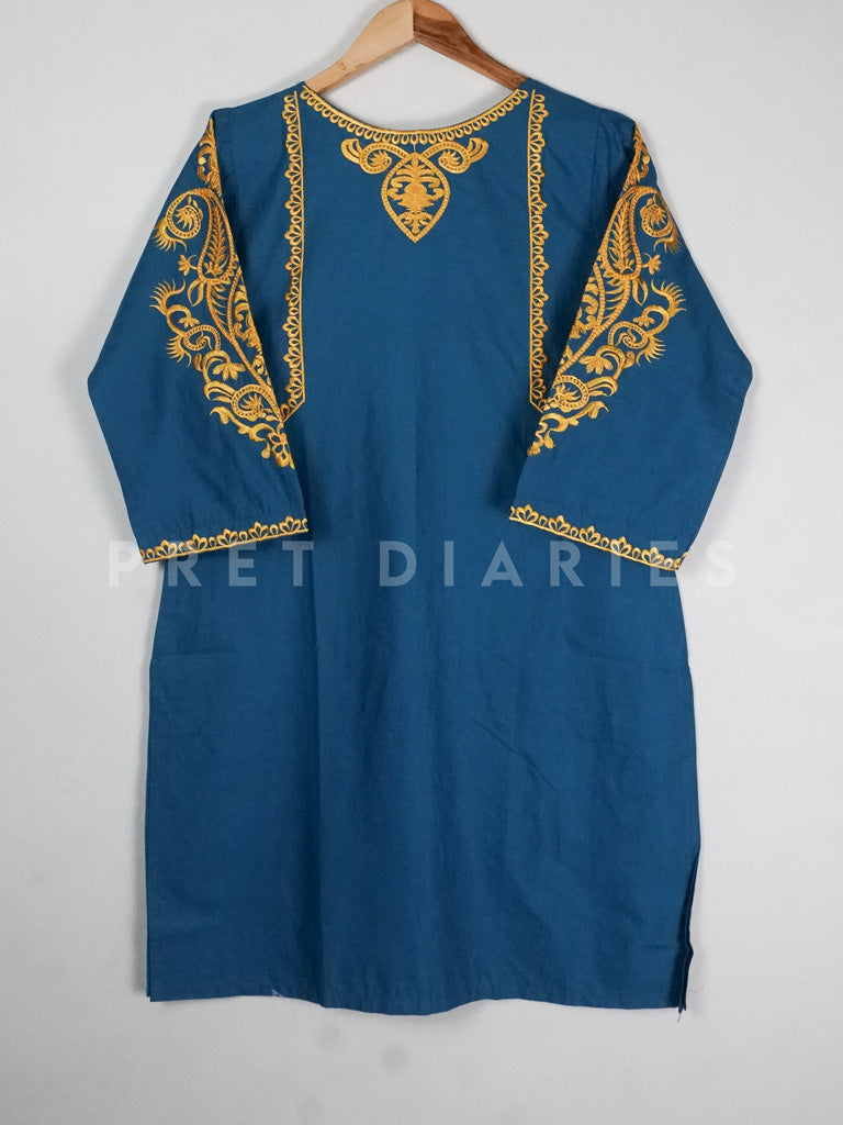 Teal Embroidered Kurta - 54375