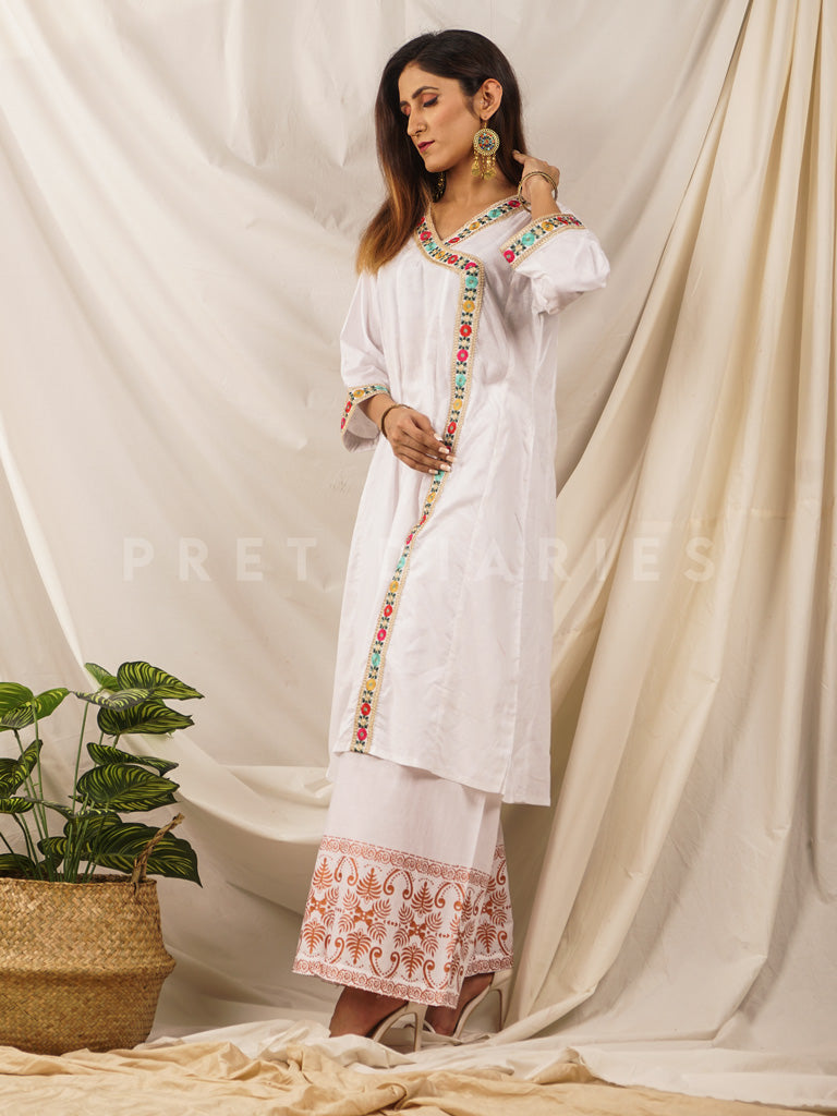 White Printed Angrakha 2 pc - 54277
