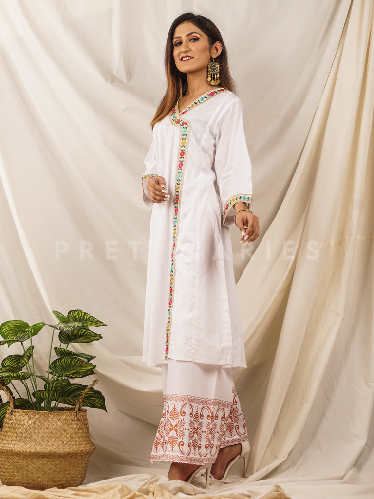 White Printed Angrakha 2 pc - 54277