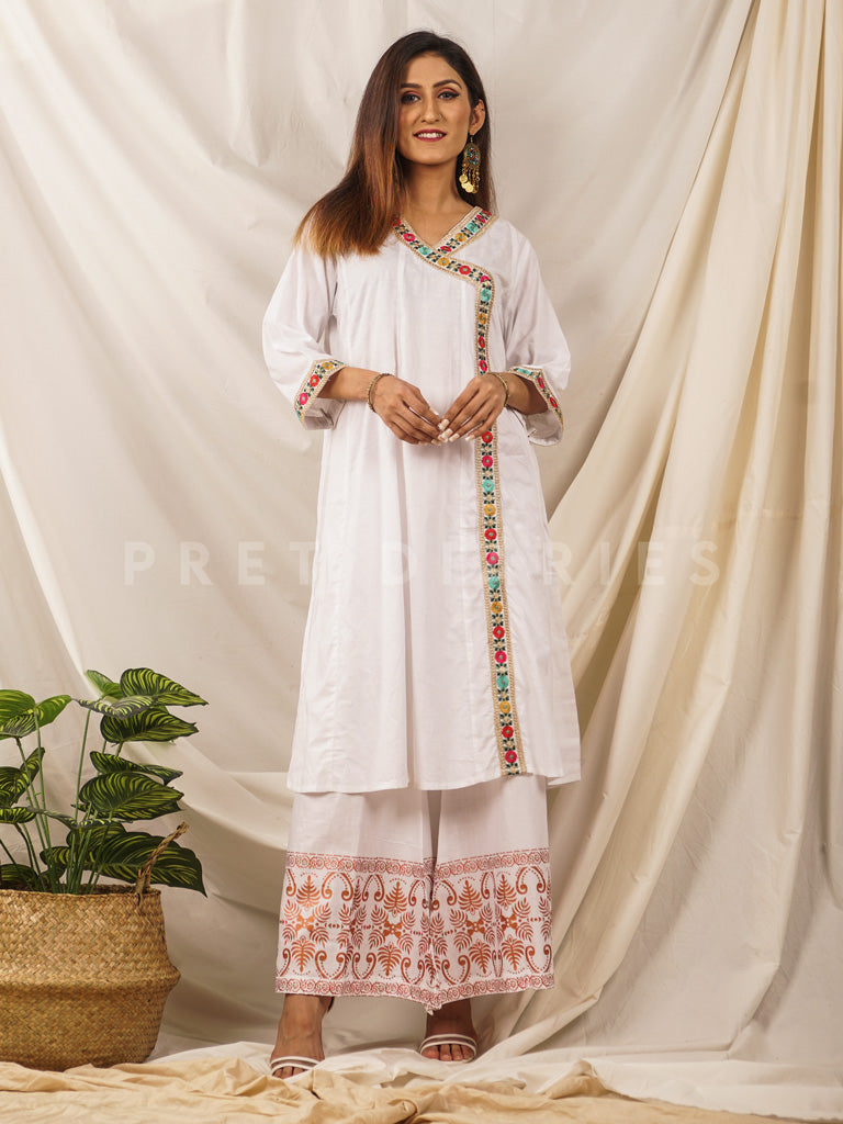 White Printed Angrakha 2 pc - 54277
