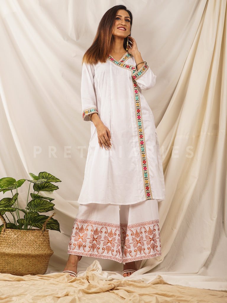 White Printed Angrakha 2 pc - 54277