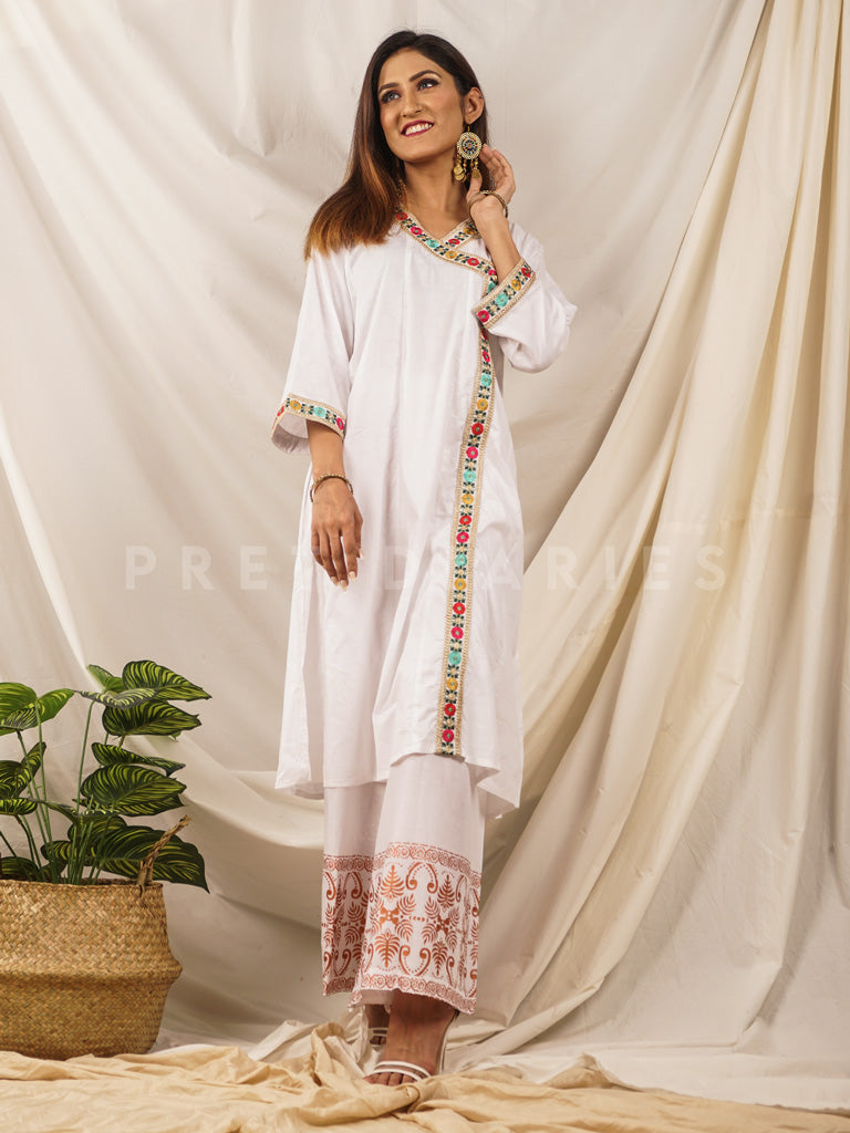 White Printed Angrakha 2 pc - 54277