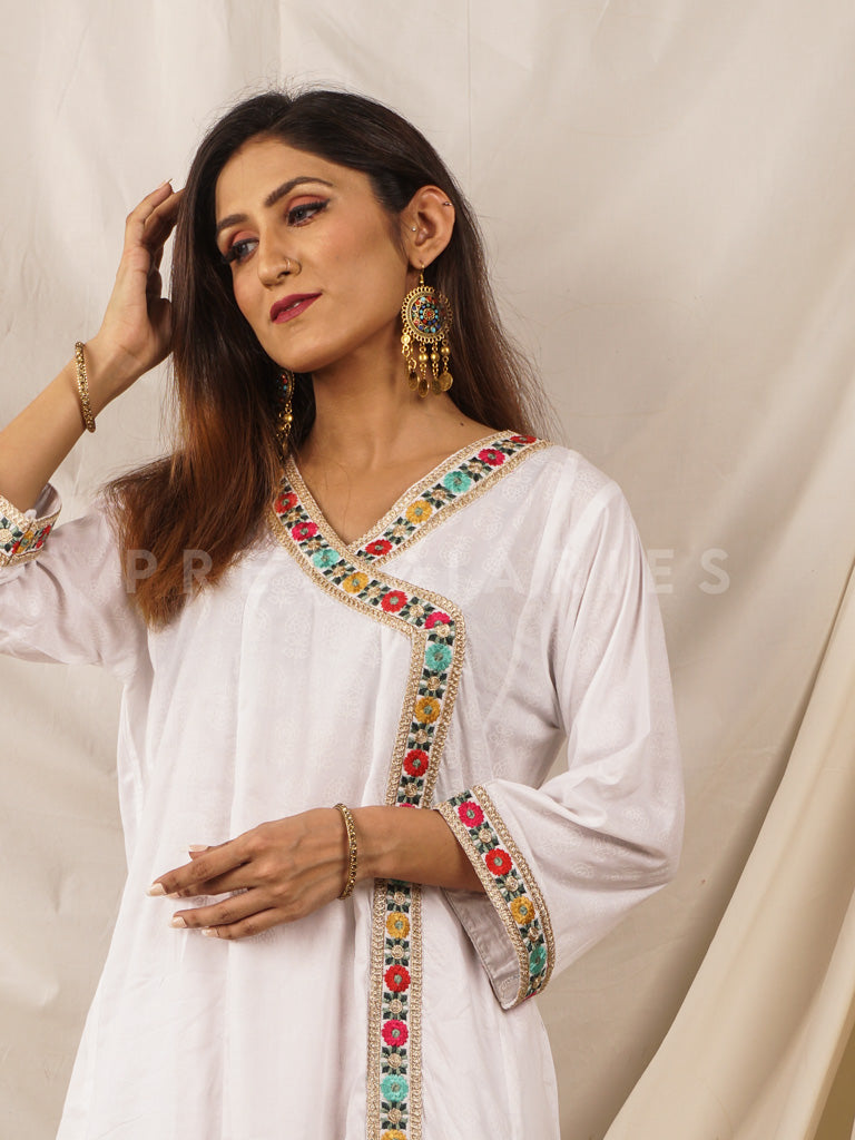 White Printed Angrakha 2 pc - 54277