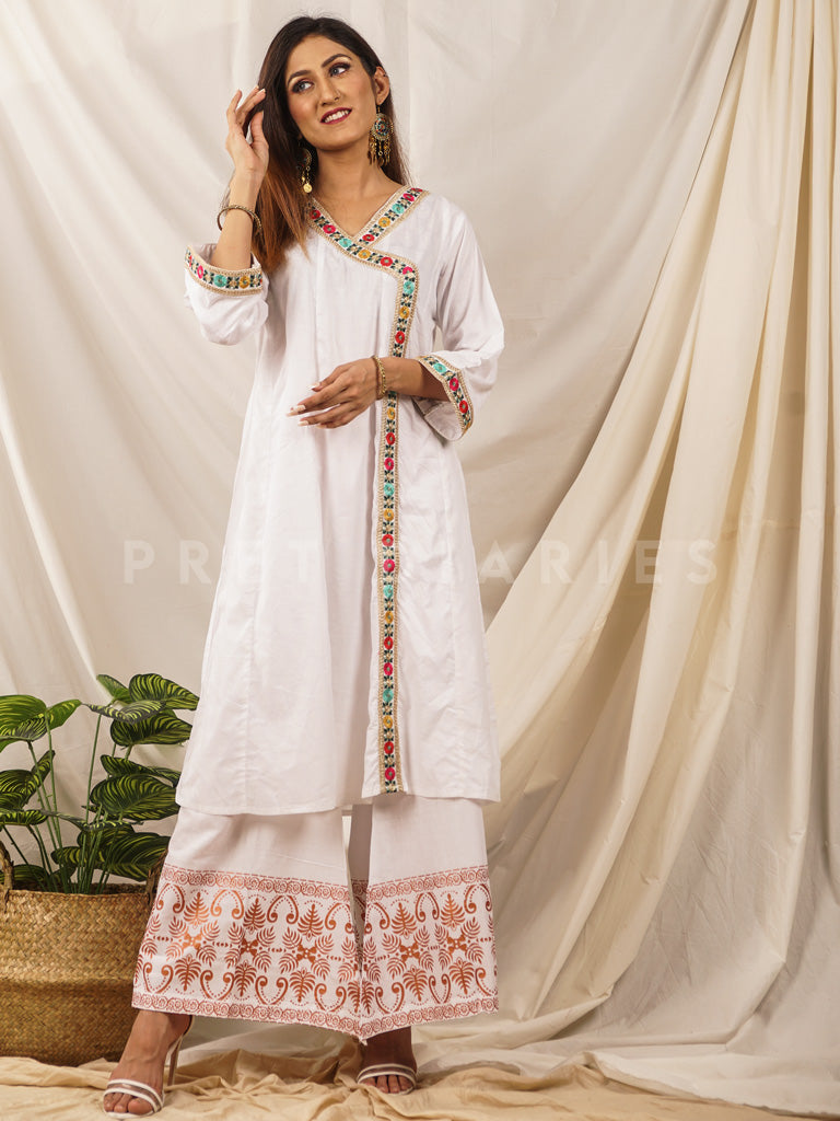White Printed Angrakha 2 pc - 54277