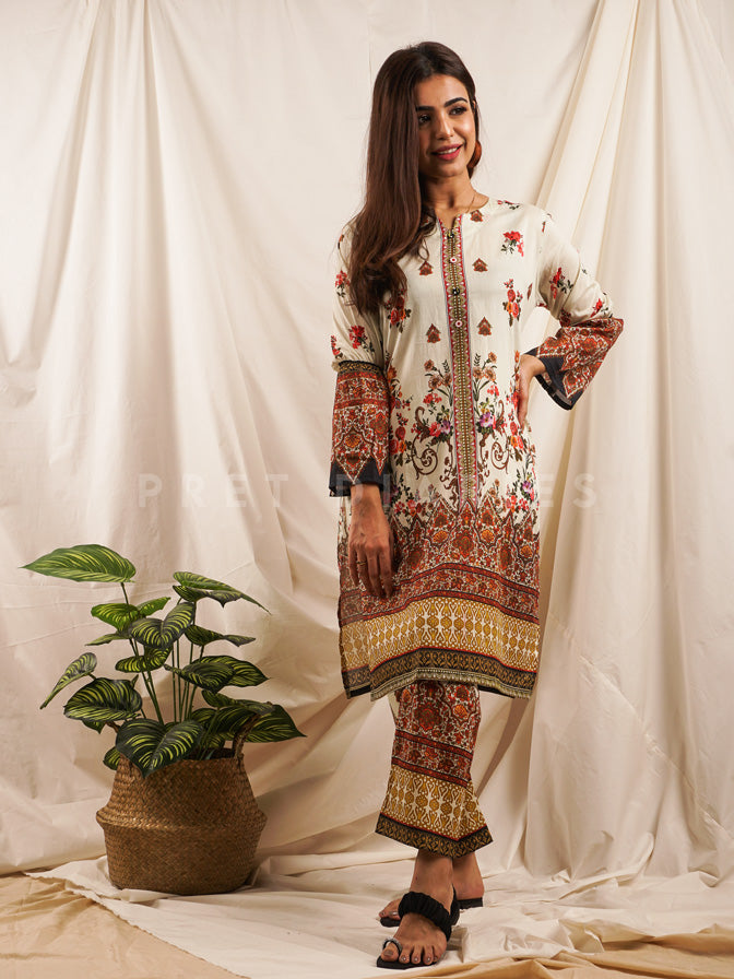White Lawn Printed 2 pc - 54533