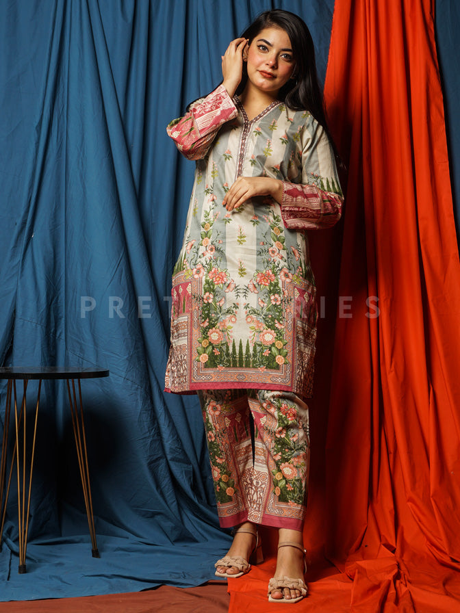 White Lawn Printed 2 pc - 54614
