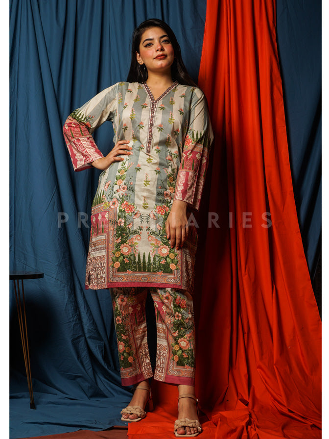 White Lawn Printed 2 pc - 54614