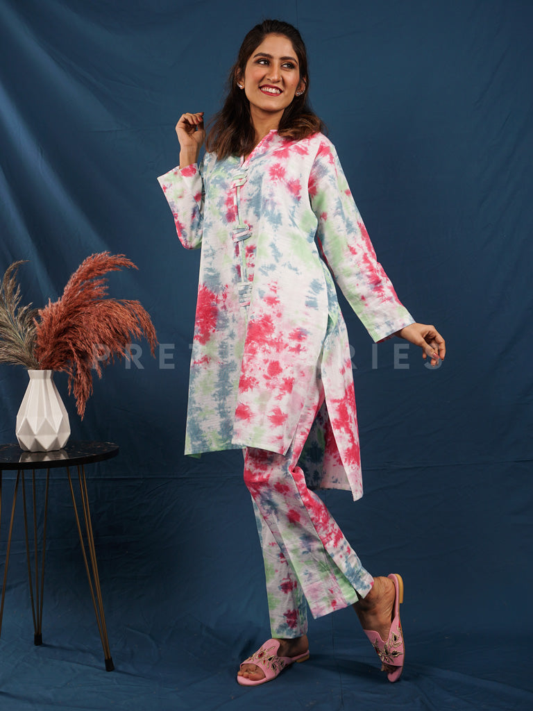 White Khaddar Tye and Dye 2 pc - 54480