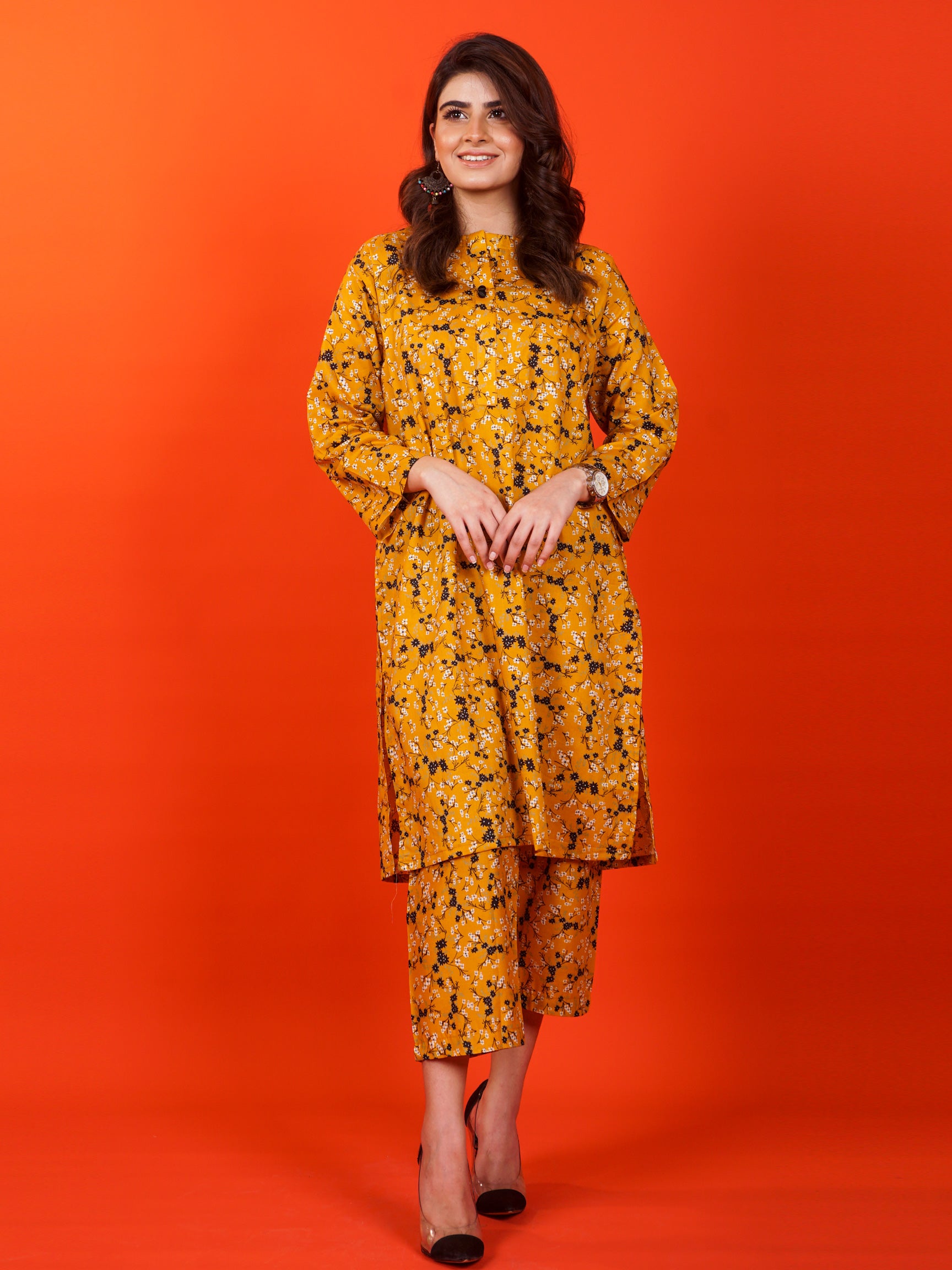 Yellow Printed 2 pc - 54865