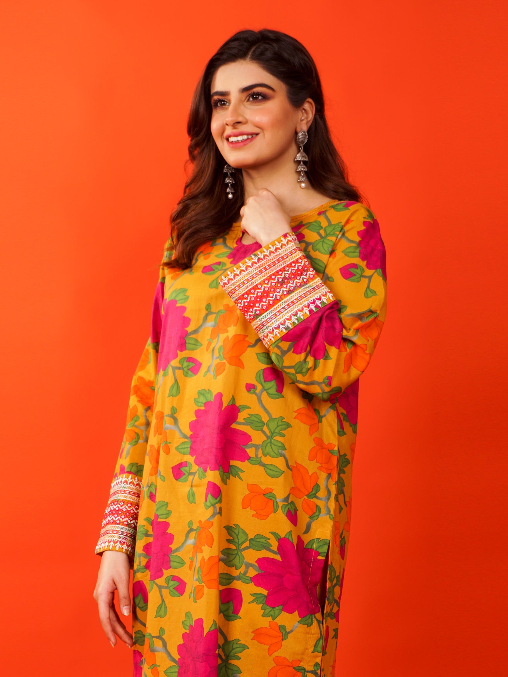 Yellow Digital Printed Embroidered 2 pc - 54919
