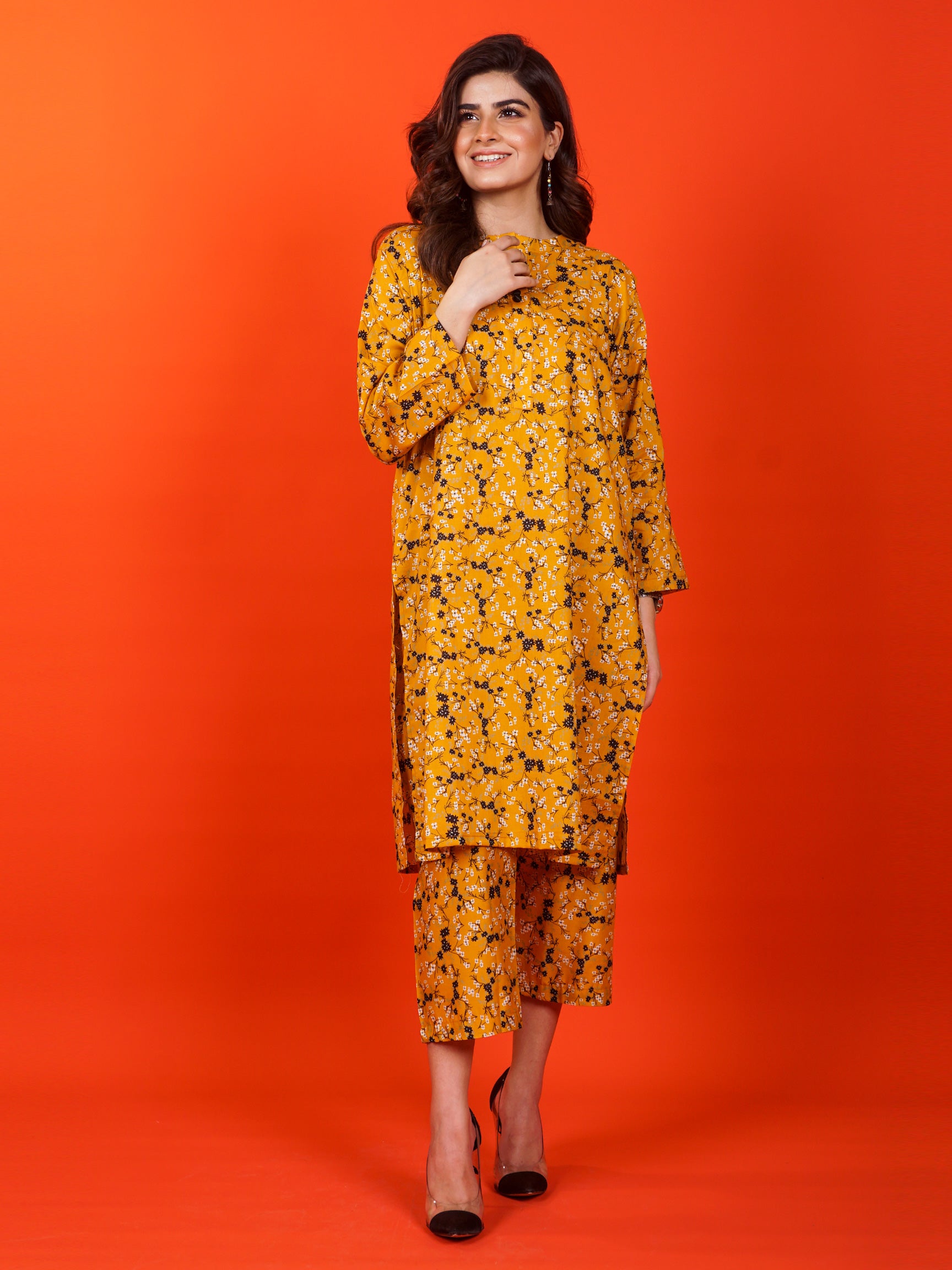 Yellow Printed 2 pc - 54865