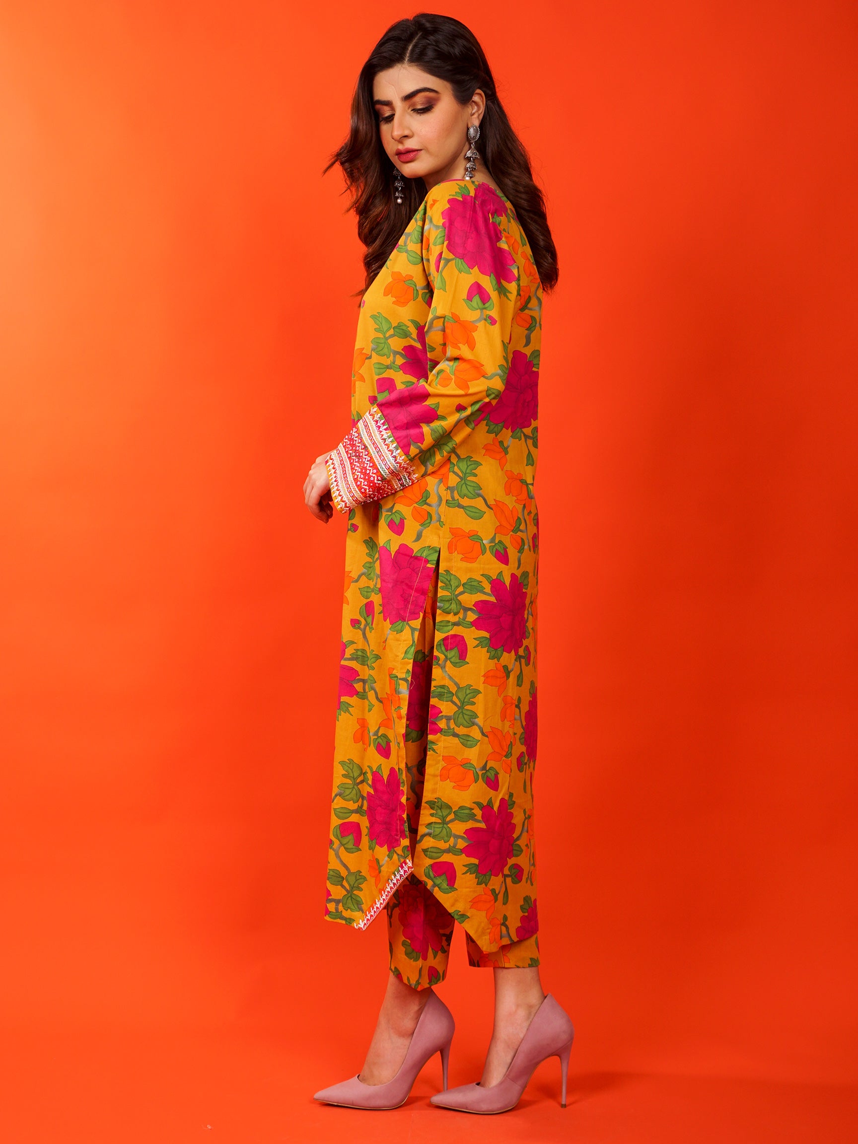 Yellow Digital Printed Embroidered 2 pc - 54919