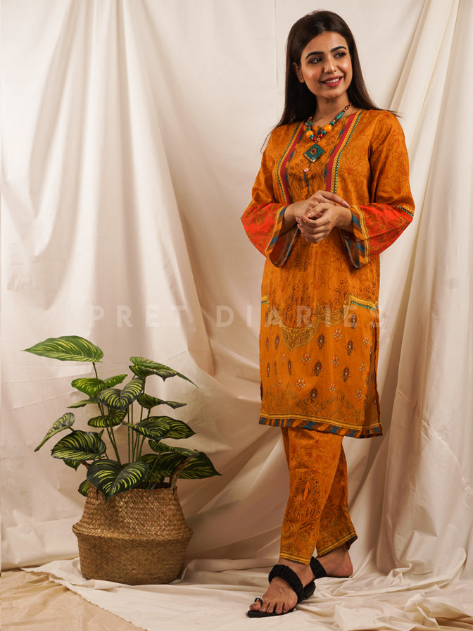 Yellow Lawn Printed 2 pc - 54534