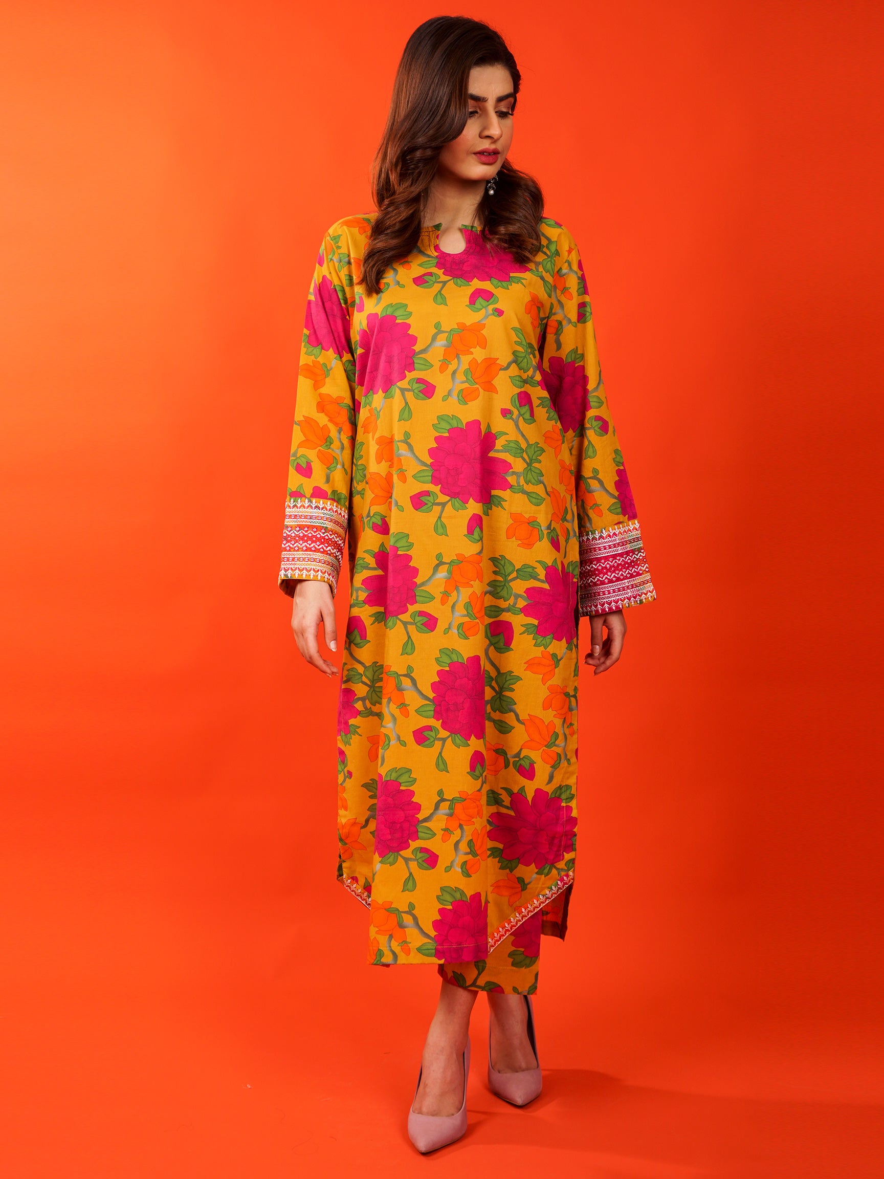 Yellow Digital Printed Embroidered 2 pc - 54919