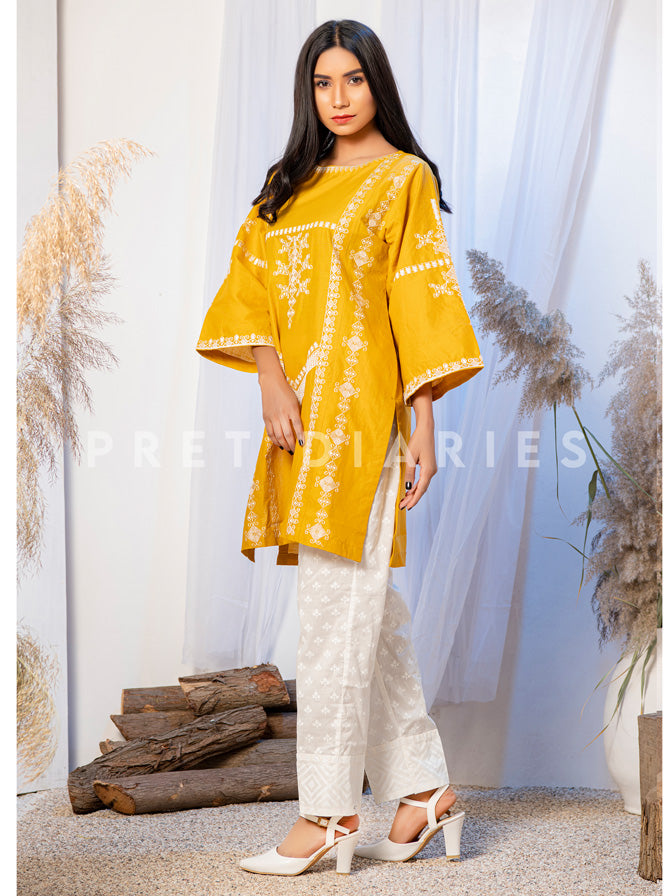 Yellow Embroidered Kurta - 52642