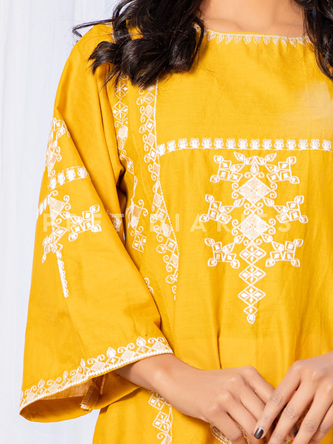 Yellow Embroidered Kurta - 52642