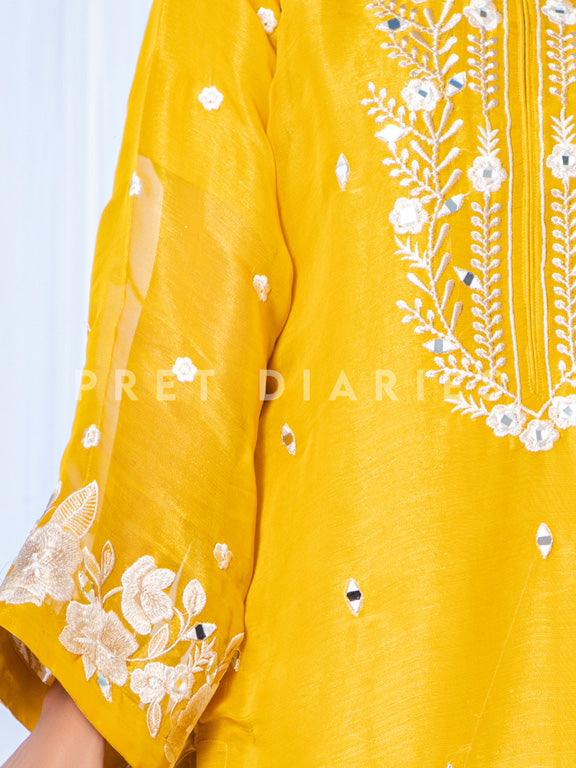 Yellow Masuri Mirror Work Shirt and Dupatta- 52645