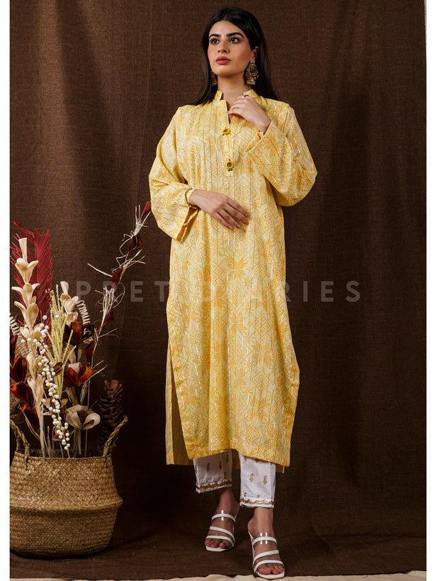 Yellow Handwoven Long Kurta - 54667