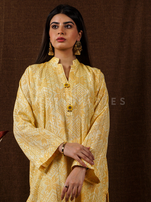 Yellow Handwoven Long Kurta - 54667