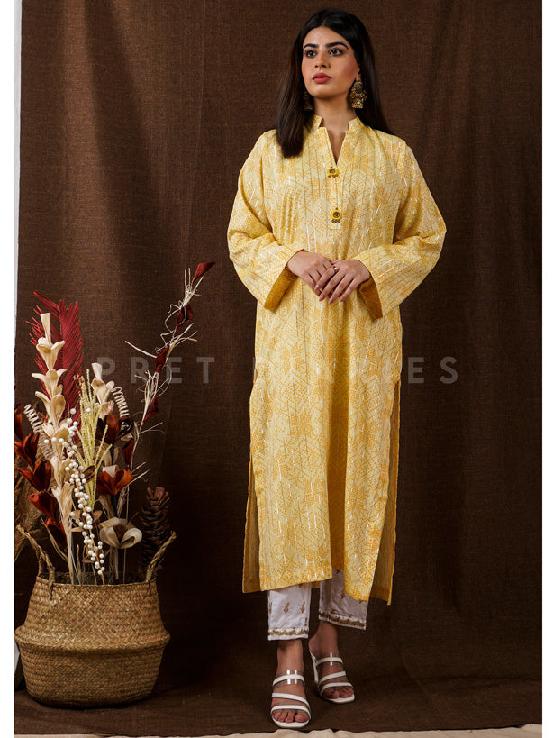 Yellow Handwoven Long Kurta - 54667